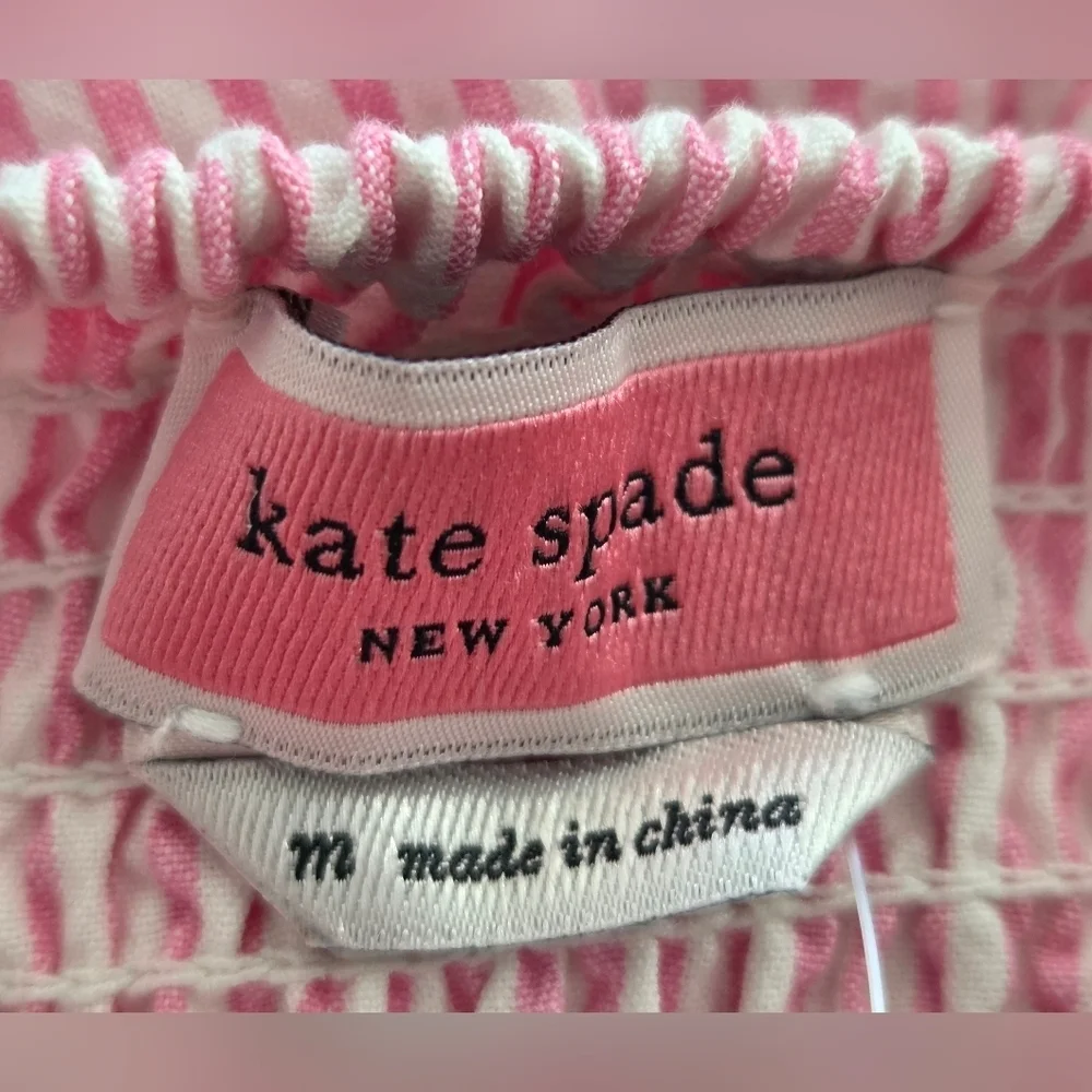 NEW KATE SPADE SEERSUCKER STRIPE BOW TOP BLOUSE.